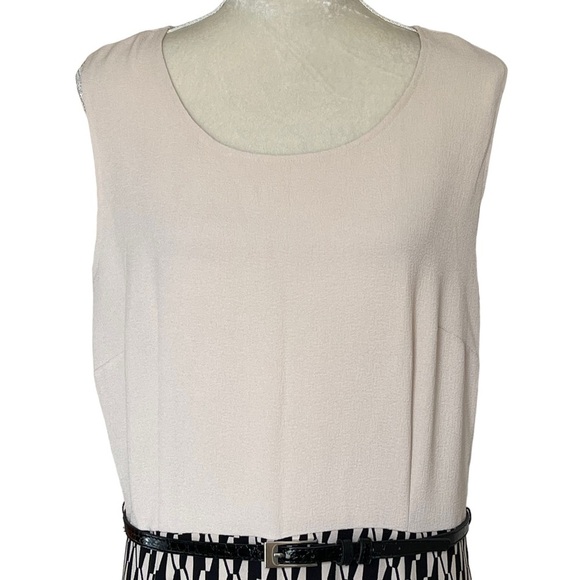 Danny & Nicole Geometric Print Belted Dress Plus Size 16 Cream Black Stretchy - Picture 2 of 8